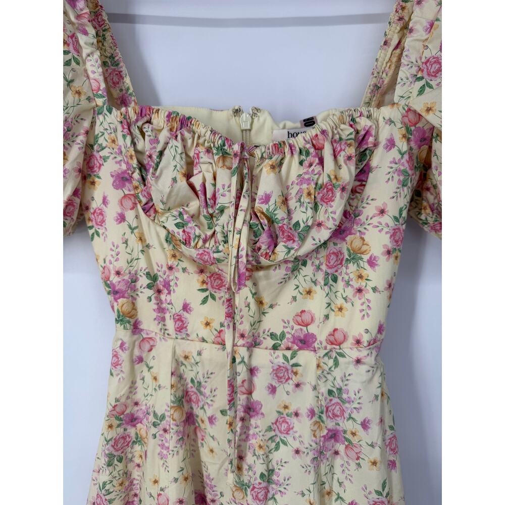 House of CB Tallulah Lemon Floral Puff Sleeve Midi Dress Sundress Cottagecore - Picture 6 of 15